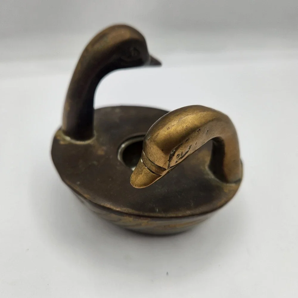 Vintage Solid Brass Double Swan Candle Holder Figurine Taper Candlestick